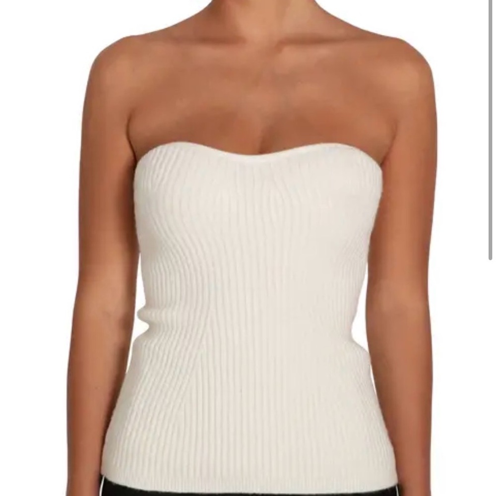 Caroline Constas Ribbed Knit Tube Top - Cream